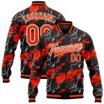 Personalized Red Orange-Black 3D Pattern Design Bomber Full-Snap Varsity Letterman Jacket Team Custom Name and Number