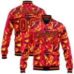Personalized Red Orange Gold-Black 3D Pattern Design Bomber Full-Snap Varsity Letterman Jacket Team Custom Name and Number