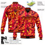 Personalized Red Orange Gold-Black 3D Pattern Design Bomber Full-Snap Varsity Letterman Jacket Team Custom Name and Number