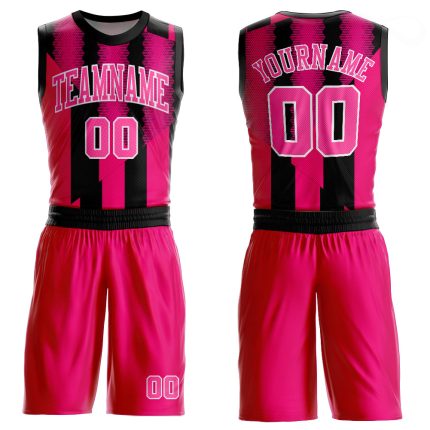 Personalized Red Pink-Black Round Neck Sublimation Basketball Suit Jersey Team Custom Name and Number