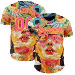 Personalized Red Pink-Yellow 3D Pattern Design Abstract Painting Authentic Baseball Jersey Team Custom Name and Number