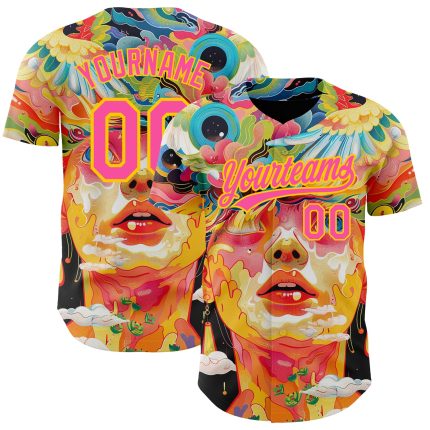 Personalized Red Pink-Yellow 3D Pattern Design Abstract Painting Authentic Baseball Jersey Team Custom Name and Number