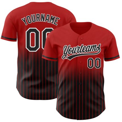 Personalized Red Pinstripe Black-White Authentic Fade Fashion Baseball Jersey Team Custom Name and Number