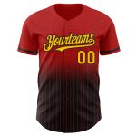 Personalized Red Pinstripe Gold-Black Authentic Fade Fashion Baseball Jersey Team Custom Name and Number