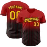 Personalized Red Pinstripe Gold-Black Authentic Fade Fashion Baseball Jersey Team Custom Name and Number