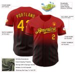 Personalized Red Pinstripe Gold-Black Authentic Fade Fashion Baseball Jersey Team Custom Name and Number