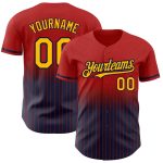 Personalized Red Pinstripe Gold-Navy Authentic Fade Fashion Baseball Jersey Team Custom Name and Number