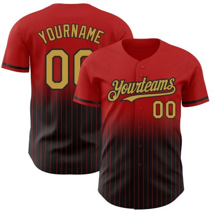 Personalized Red Pinstripe Old Gold-Black Authentic Fade Fashion Baseball Jersey Team Custom Name and Number