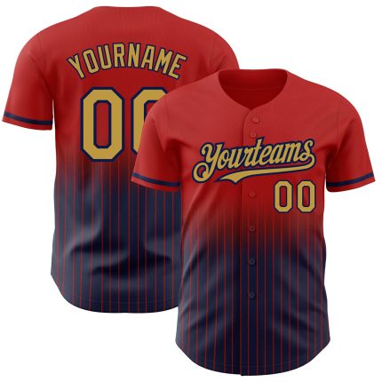 Personalized Red Pinstripe Old Gold-Navy Authentic Fade Fashion Baseball Jersey Team Custom Name and Number