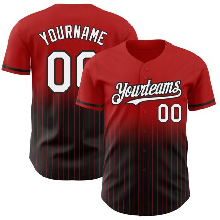 Personalized Red Pinstripe White-Black Authentic Fade Fashion Baseball Jersey Team Custom Name and Number
