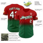 Personalized Red Pinstripe White-Kelly Green Authentic Fade Fashion Baseball Jersey Team Custom Name and Number