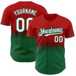 Personalized Red Pinstripe White-Kelly Green Authentic Fade Fashion Baseball Jersey Team Custom Name and Number