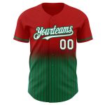 Personalized Red Pinstripe White-Kelly Green Authentic Fade Fashion Baseball Jersey Team Custom Name and Number