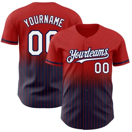 Personalized Red Pinstripe White-Navy Authentic Fade Fashion Baseball Jersey Team Custom Name and Number