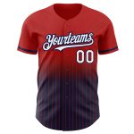 Personalized Red Pinstripe White-Navy Authentic Fade Fashion Baseball Jersey Team Custom Name and Number