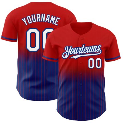 Personalized Red Pinstripe White-Royal Authentic Fade Fashion Baseball Jersey Team Custom Name and Number