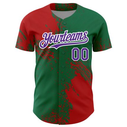 Personalized Red Purple Kelly Green-White 3D Pattern Design Abstract Brush Stroke Authentic Baseball Jersey Team Custom Name and Number