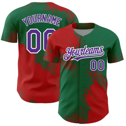 Personalized Red Purple Kelly Green-White 3D Pattern Design Abstract Brush Stroke Authentic Baseball Jersey Team Custom Name and Number