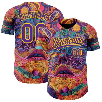 Personalized Red Purple-Yellow 3D Pattern Design Abstract Painting Authentic Baseball Jersey Team Custom Name and Number