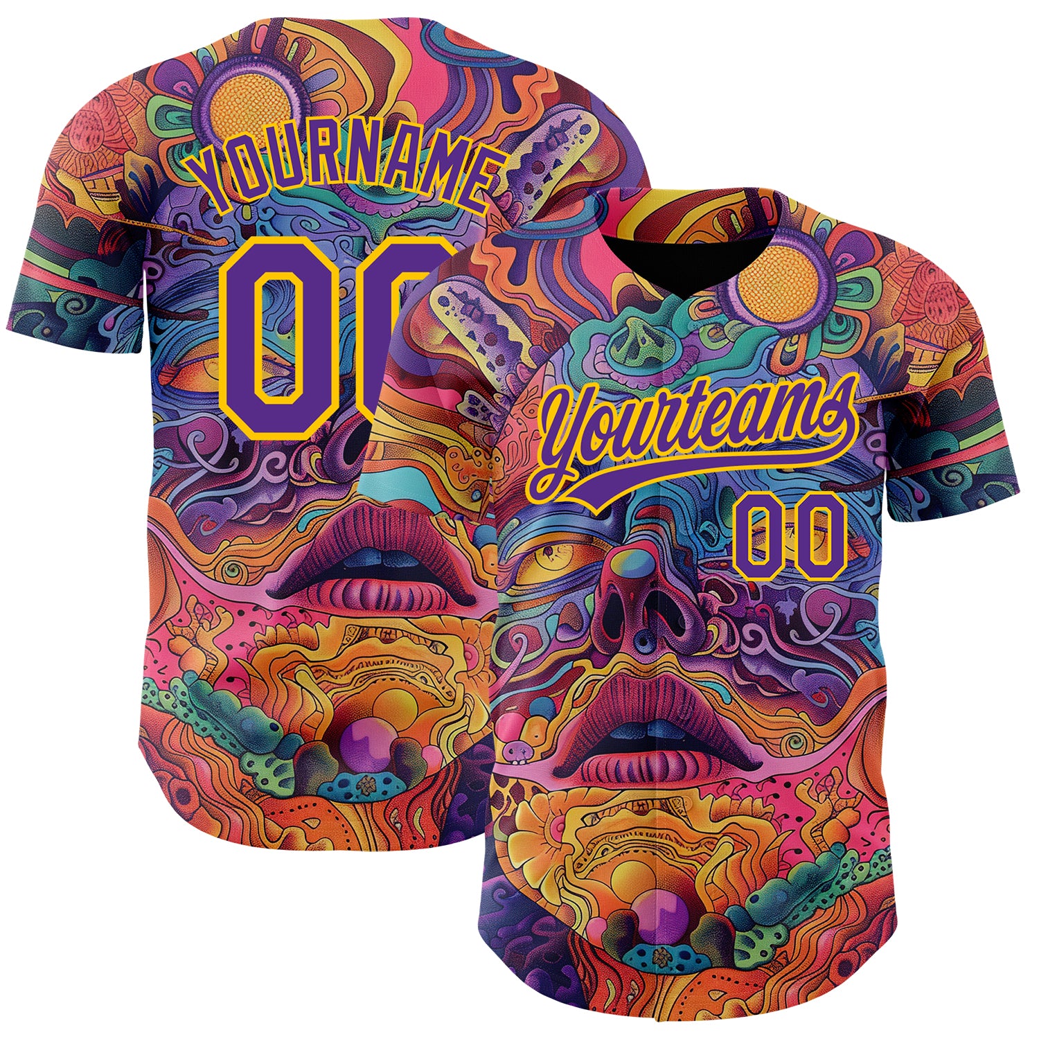 Personalized Red Purple-Yellow 3D Pattern Design Abstract Painting Authentic Baseball Jersey Team Custom Name and Number