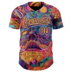 Personalized Red Purple-Yellow 3D Pattern Design Abstract Painting Authentic Baseball Jersey Team Custom Name and Number