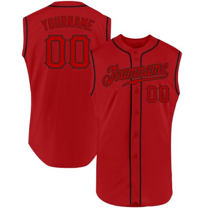 Personalized Red Red-Black Authentic Sleeveless Baseball Jersey Team Custom Name and Number