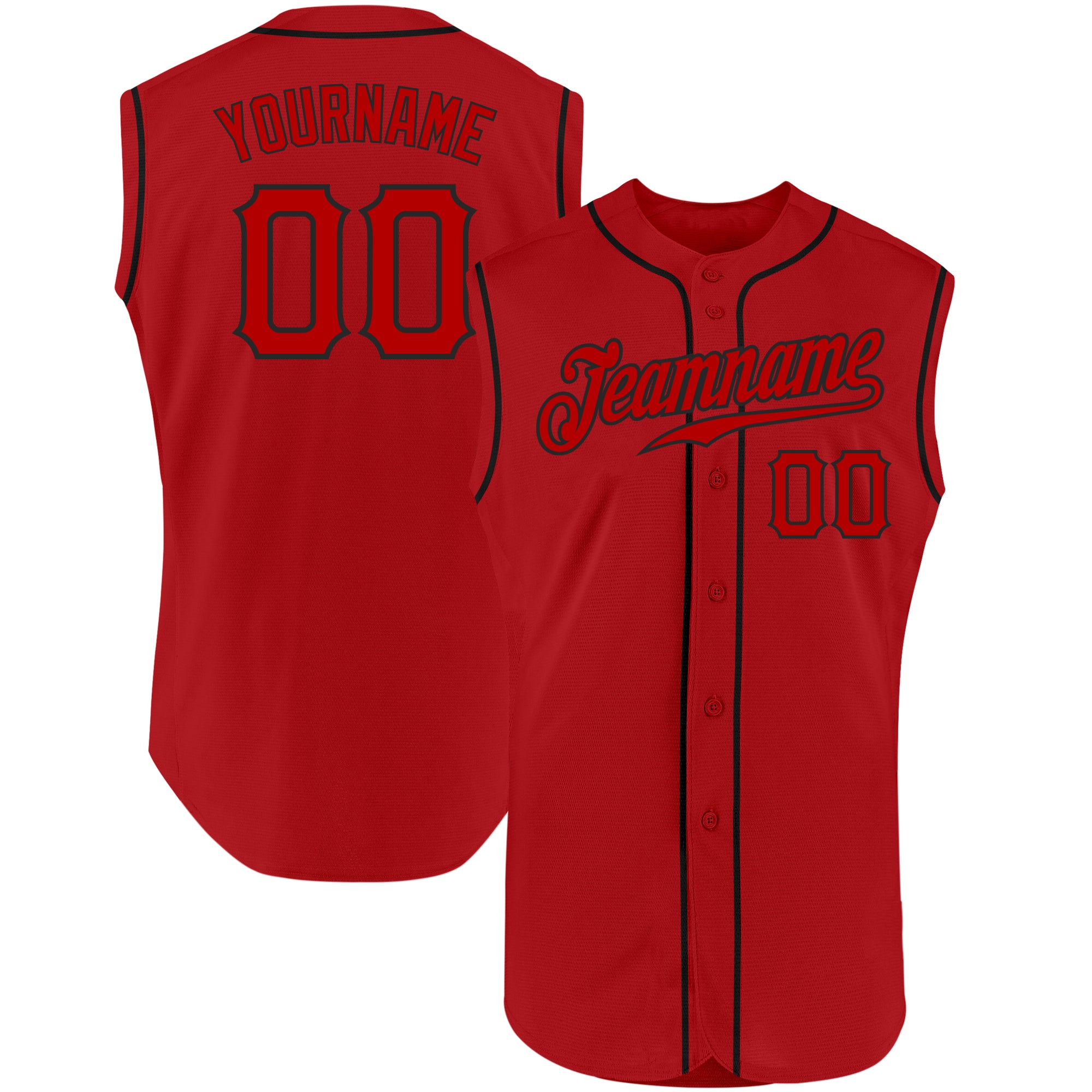 Personalized Red Red-Black Authentic Sleeveless Baseball Jersey Team Custom Name and Number