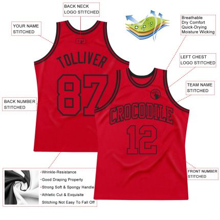 Personalized Red Red-Black Authentic Throwback Basketball Jersey Team Custom Name and Number