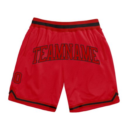 Personalized Red Red-Black Authentic Throwback Basketball Shorts Team Custom Name and Number