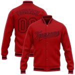 Personalized Red Red-Black Bomber Full-Snap Varsity Letterman Jacket Team Custom Name and Number
