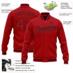 Personalized Red Red-Black Bomber Full-Snap Varsity Letterman Jacket Team Custom Name and Number