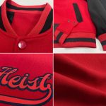 Personalized Red Red-Black Bomber Full-Snap Varsity Letterman Two Tone Jacket Team Custom Name and Number