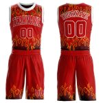 Personalized Red Red-Black Flame Round Neck Sublimation Basketball Suit Jersey Team Custom Name and Number