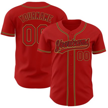 Personalized Red Red Black-Old Gold Authentic Baseball Jersey Team Custom Name and Number