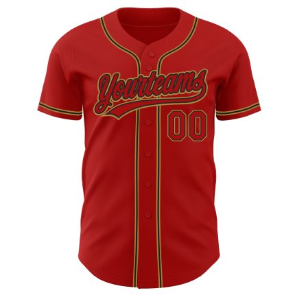 Personalized Red Red Black-Old Gold Authentic Baseball Jersey Team Custom Name and Number