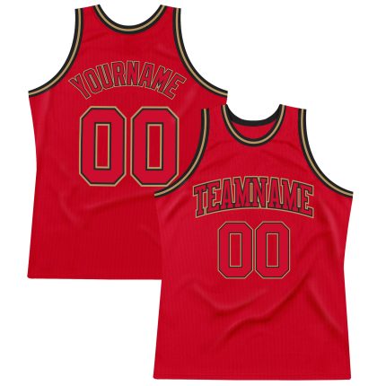 Personalized Red Red Black-Old Gold Authentic Throwback Basketball Jersey Team Custom Name and Number