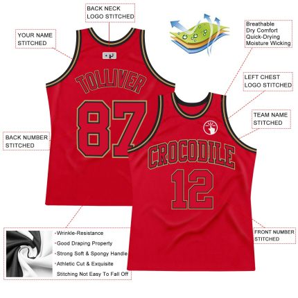 Personalized Red Red Black-Old Gold Authentic Throwback Basketball Jersey Team Custom Name and Number