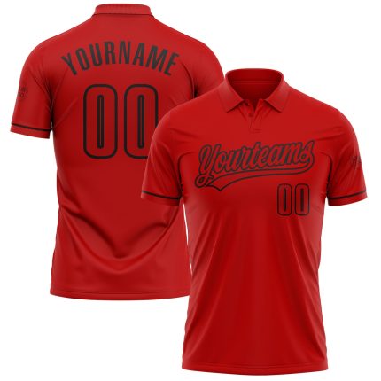 Personalized Red Red-Black Performance Vapor Golf Polo Shirt Team Custom Name and Number