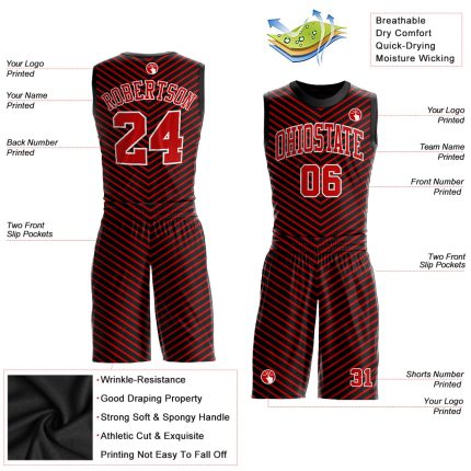 Personalized Red Red-Black Round Neck Sublimation Basketball Suit Jersey Team Custom Name and Number