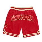 Personalized Red Red-Cream Authentic Throwback Basketball Shorts Team Custom Name and Number