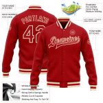 Personalized Red Red-Cream Bomber Full-Snap Varsity Letterman Jacket Team Custom Name and Number