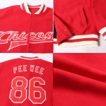 Personalized Red Red-Cream Bomber Full-Snap Varsity Letterman Jacket Team Custom Name and Number