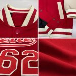 Personalized Red Red-Cream Bomber Full-Snap Varsity Letterman Two Tone Jacket Team Custom Name and Number