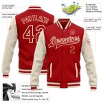 Personalized Red Red-Cream Bomber Full-Snap Varsity Letterman Two Tone Jacket Team Custom Name and Number