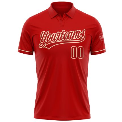 Personalized Red Red-Cream Performance Vapor Golf Polo Shirt Team Custom Name and Number