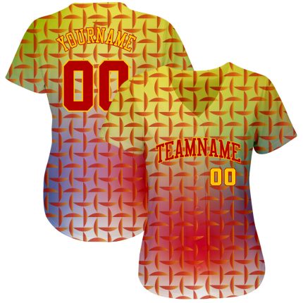 Personalized Red Red-Gold 3D Pattern Design Authentic Baseball Jersey Team Custom Name and Number