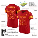 Personalized Red Red-Gold Mesh Authentic Football Jersey Team Custom Name and Number