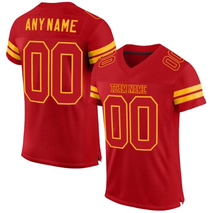 Personalized Red Red-Gold Mesh Authentic Football Jersey Team Custom Name and Number