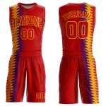 Personalized Red Red-Gold Round Neck Sublimation Basketball Suit Jersey Team Custom Name and Number