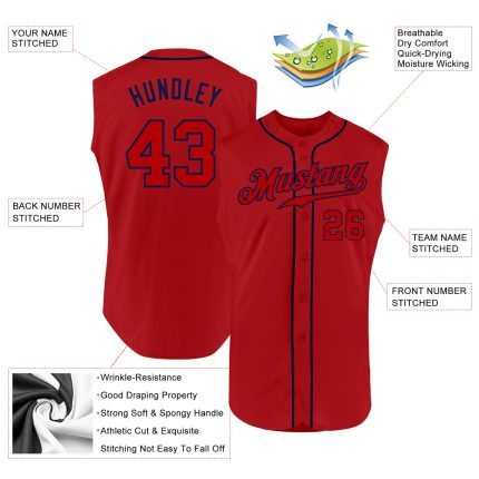 Personalized Red Red-Navy Authentic Sleeveless Baseball Jersey Team Custom Name and Number